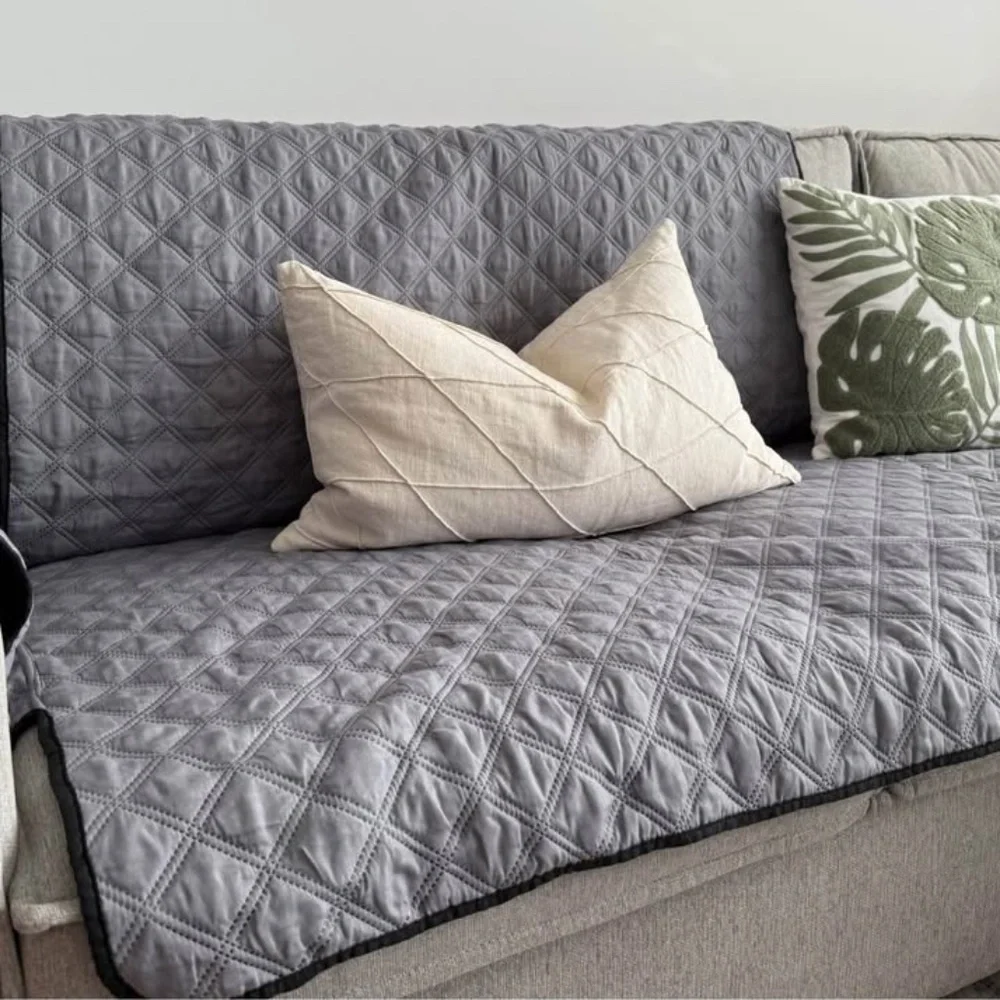 Linens Couch/Sofa Cover Protector Love Seat, Gray & Black Reversible Waterproof